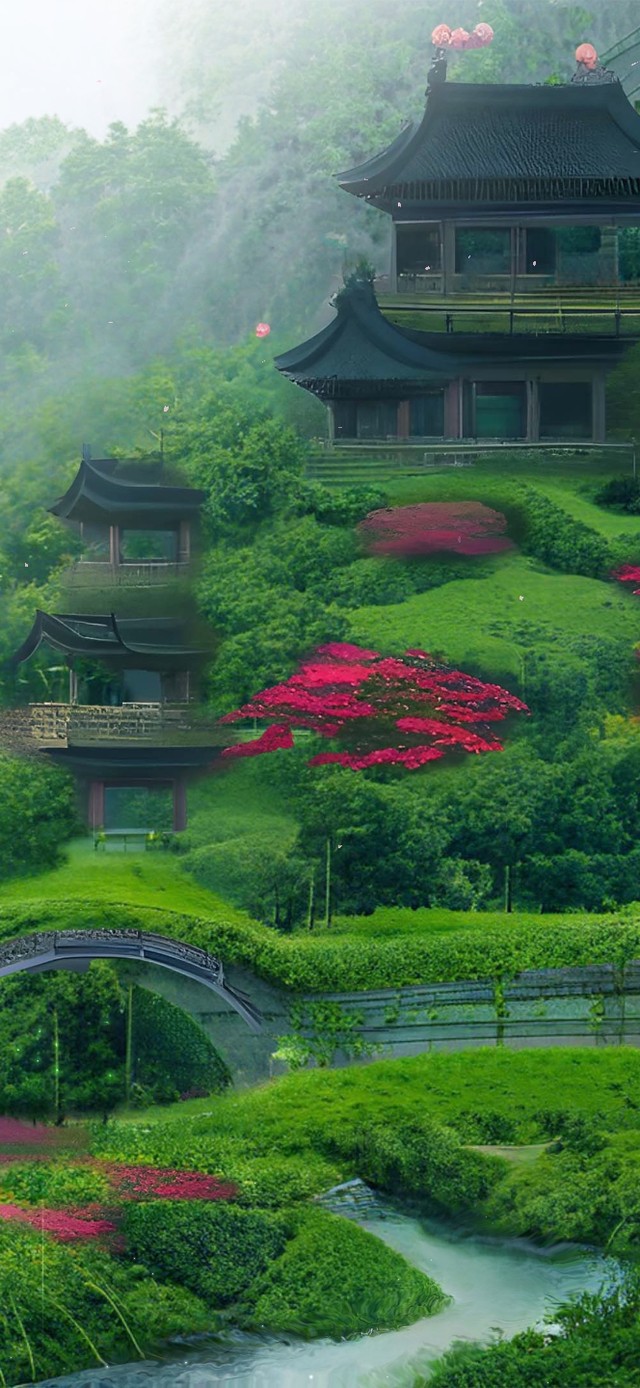 护眼烟雨山水