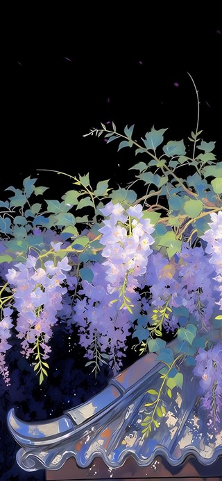 屋顶紫藤花猫咪