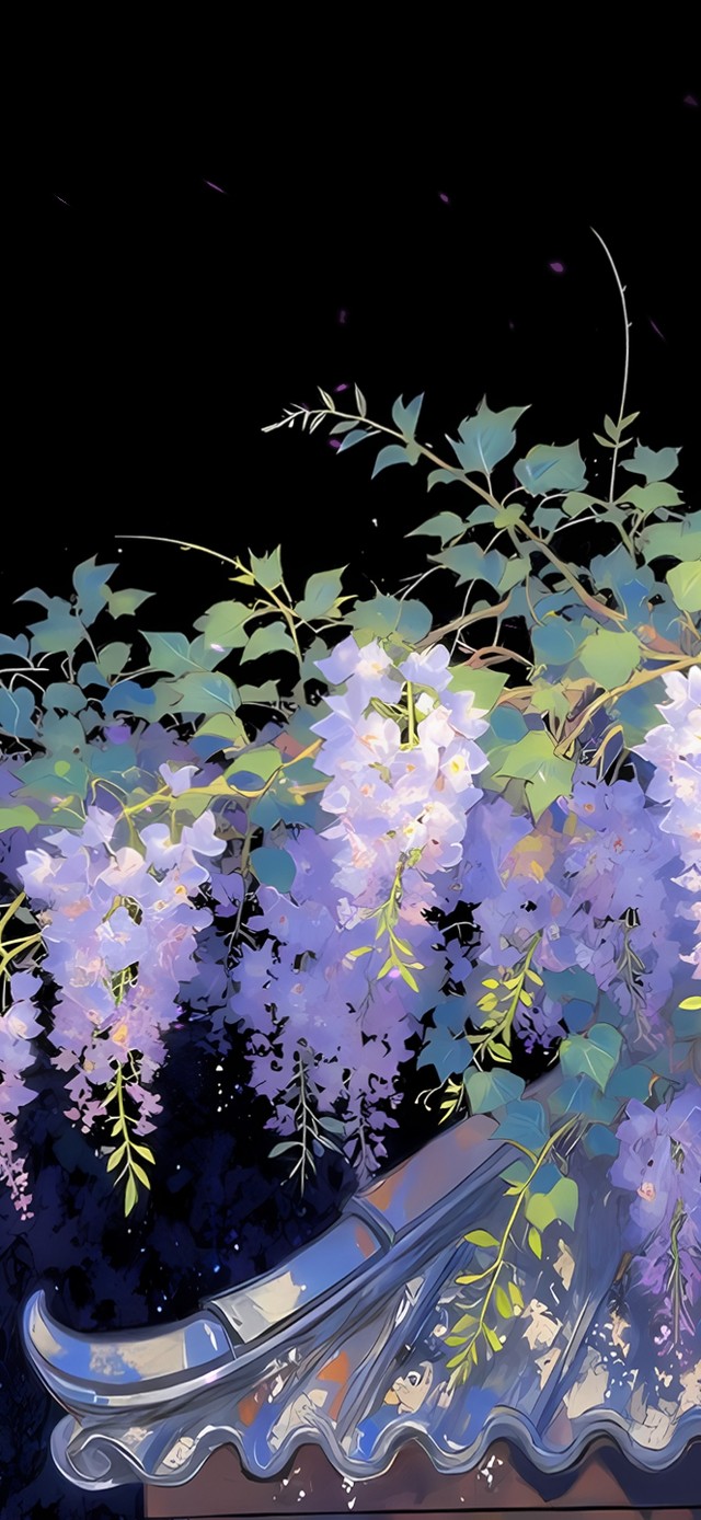 屋顶紫藤花猫咪