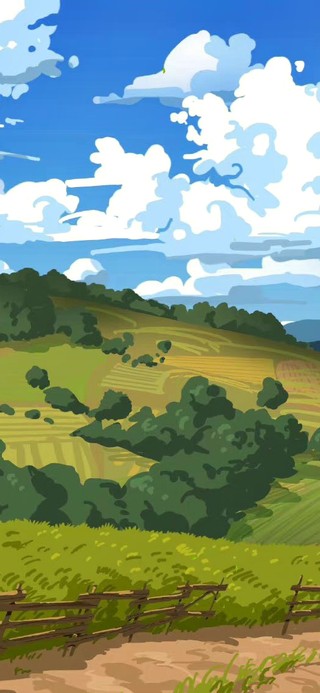 绿色护眼原野插画