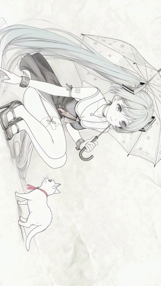 素描初音和猫咪