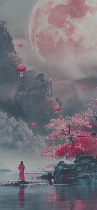 中国风古风烟雾风景风光山水桃花