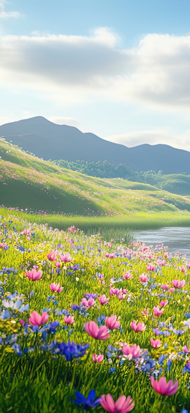 春日高山鲜花河畔