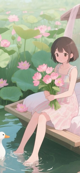 荷塘女孩与猫咪