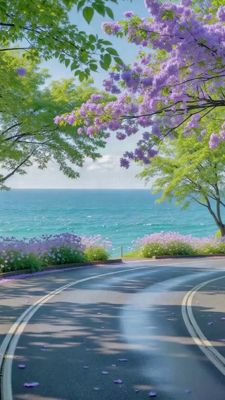 浪漫海滨紫花林荫大道