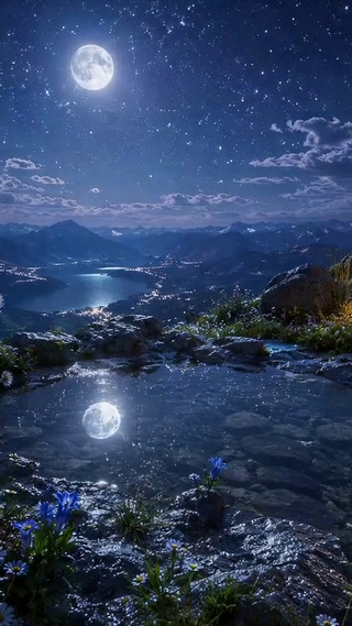 月夜山谷花海