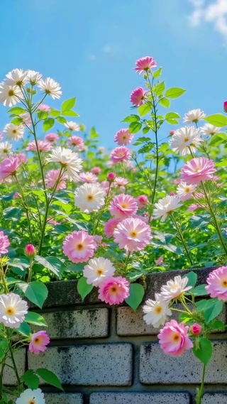 夏日花墙与晴空