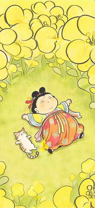 唐仕女携喵油菜花田的春日躺平记