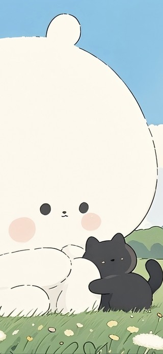 大头熊和小黑猫的治愈抱