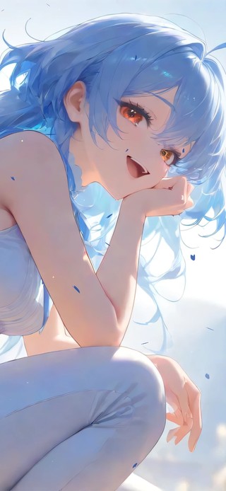 夏日唯美蓝发少女