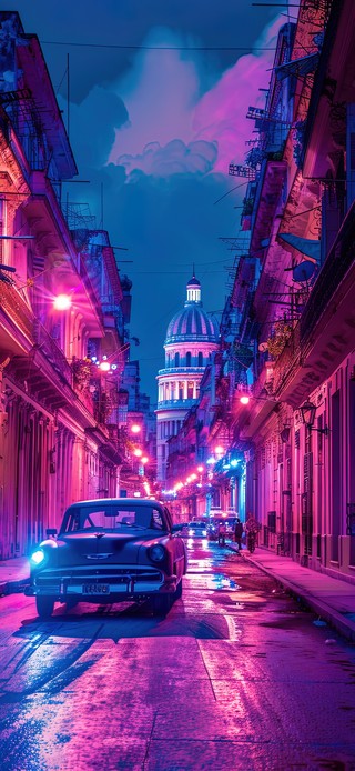 霓虹欧式建筑街景
