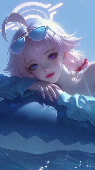 海边度假粉发二次元美少女