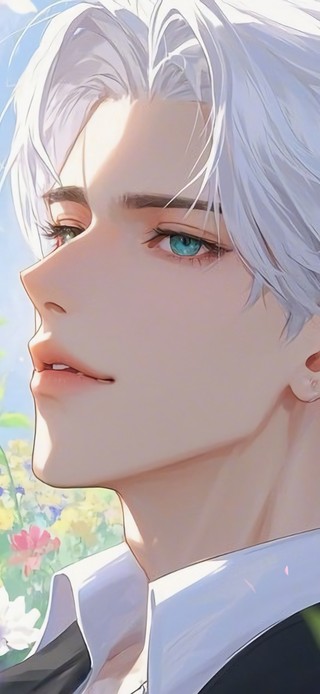 花漾壁纸|花丛银发少年