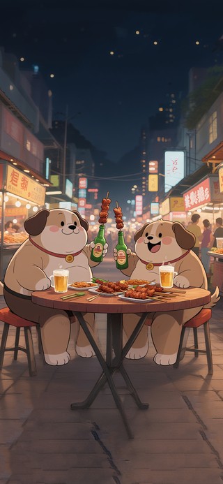 卡通狗狗吃串串