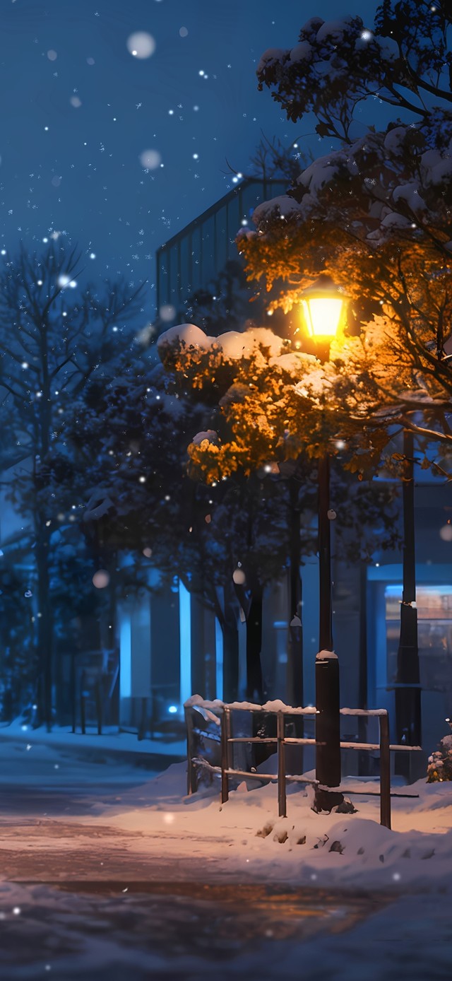 夜晚街道雪景(风景手机动态壁纸) - 风景手机壁纸下载 - 元气壁纸