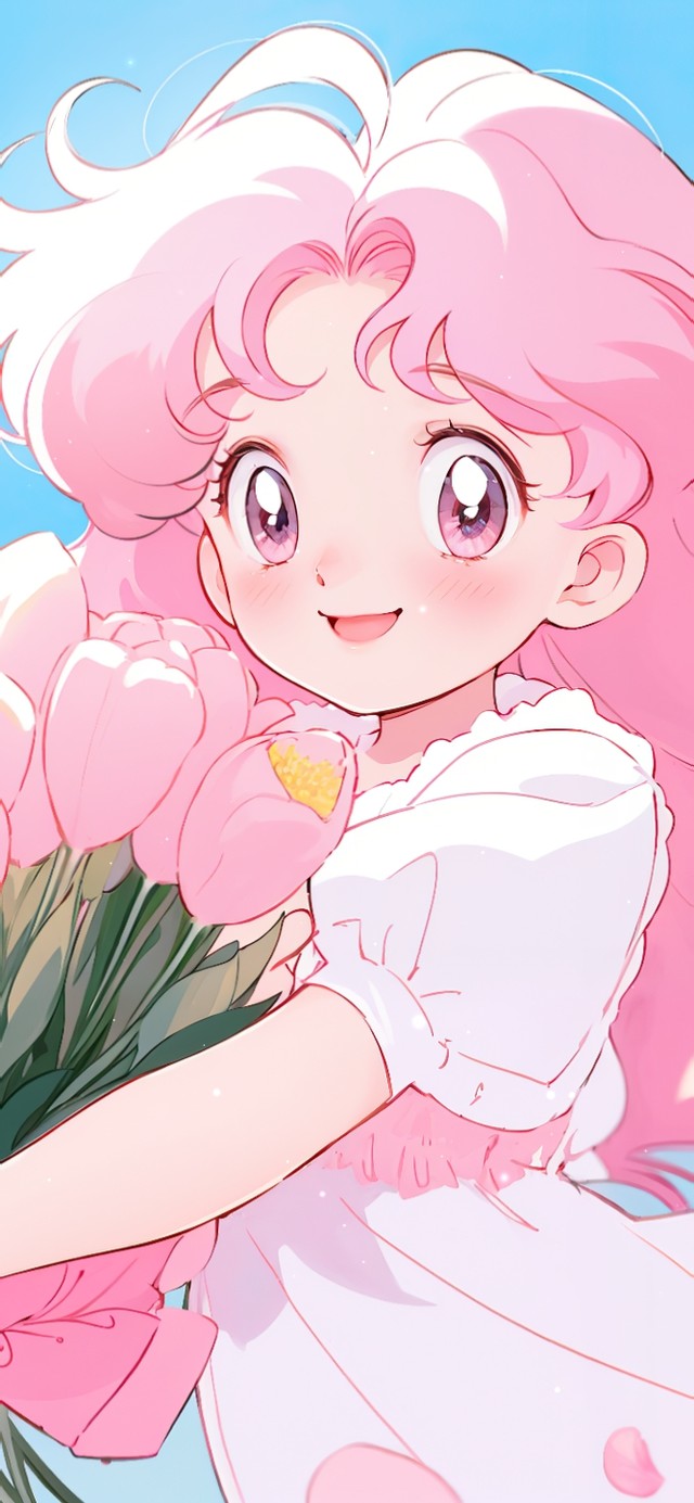 小清新粉色花花女孩