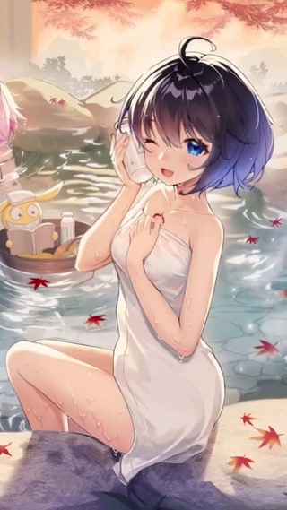 可爱性感萌妹子洗浴插画