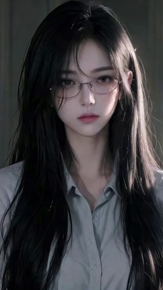清冷氛围感长发眼镜美女