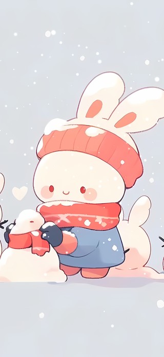小兔堆雪人