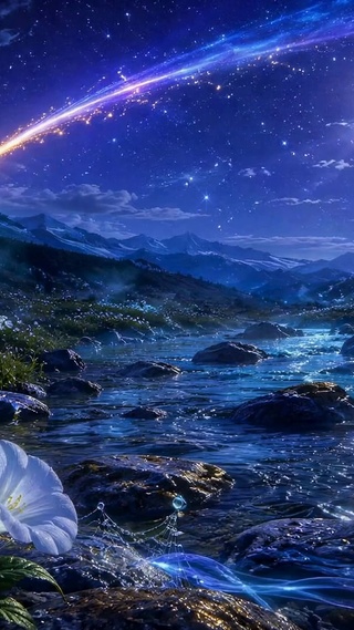 梦幻星空月夜溪流花境