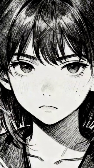 黑白素描二次元短发少女