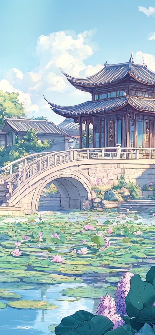 古镇夏日清新荷花池