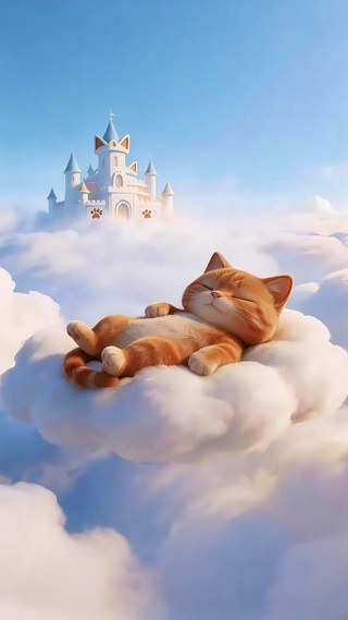云朵上睡觉的小猫