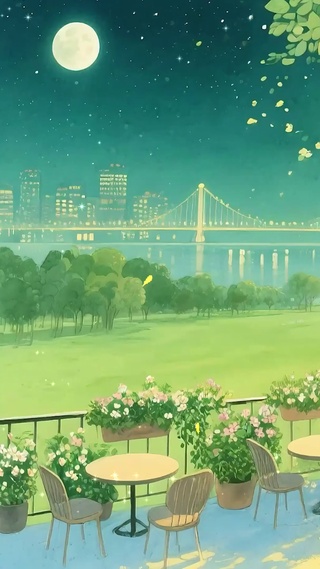 护眼绿景树木夜景