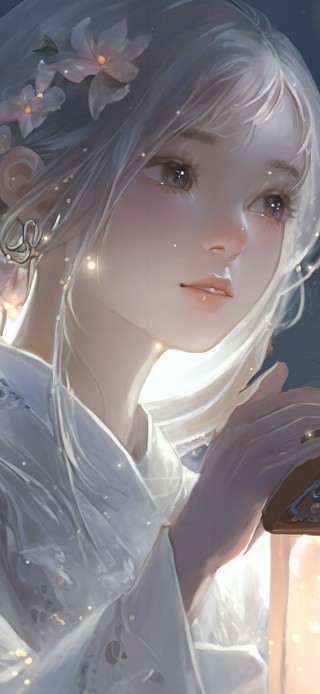元宵节放孔明灯的少女