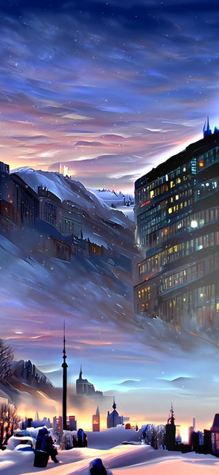 风雪中的城市