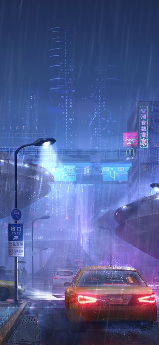 4K雨天赛博朋克街道