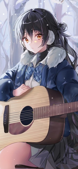 治愈可爱冬季吉他少女