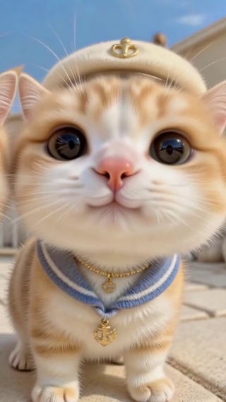 贝雷帽的水手小橘猫