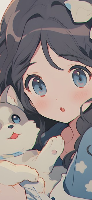 可爱小狗和少女