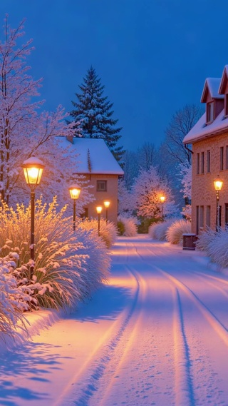 唯美雪天夜景小路