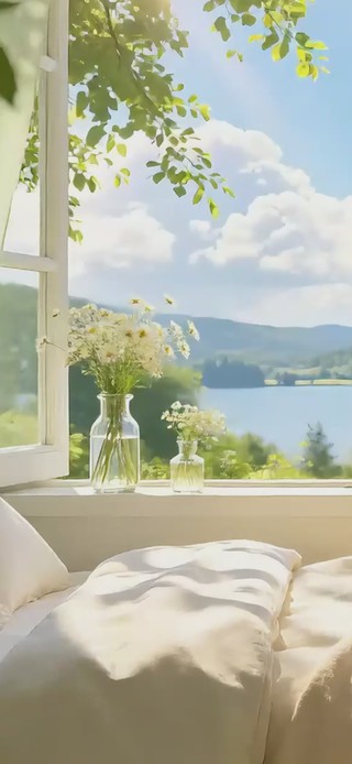 窗边雏菊风景