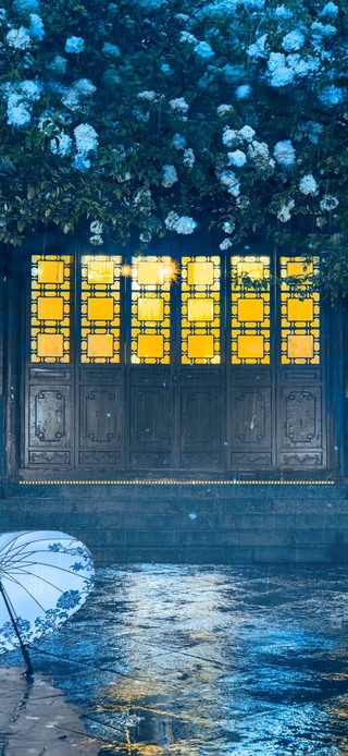 唯美雨天国风庭院