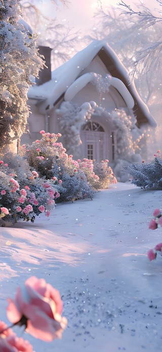 雪中玫瑰花园小屋