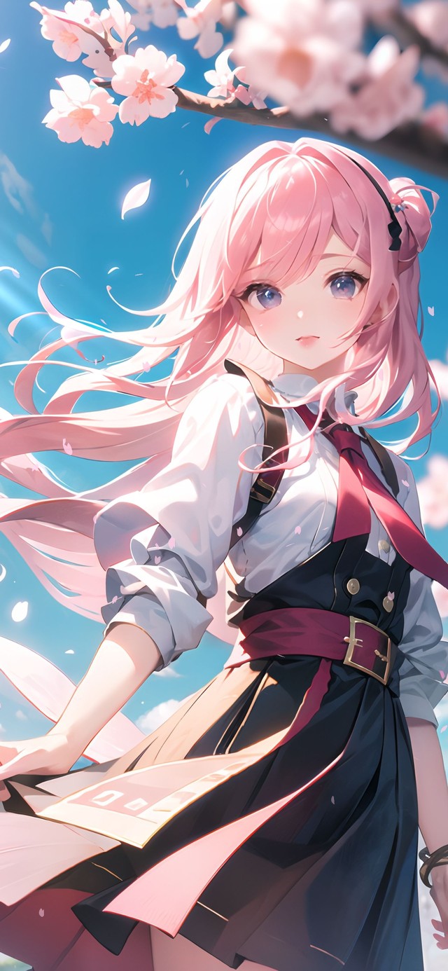 唯美樱花树下少女