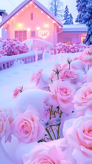 浪漫雪地玫瑰屋