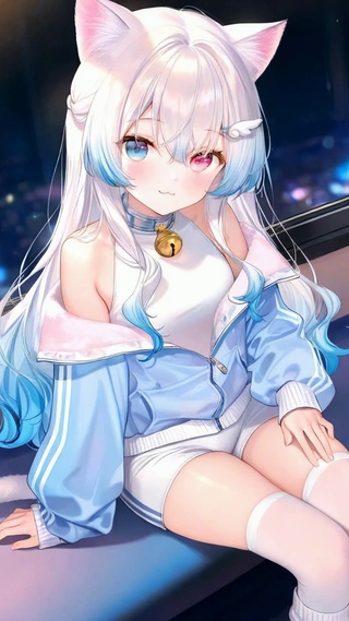 夜间电车猫耳异瞳美少女