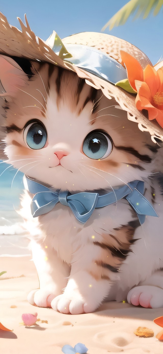 夏日沙滩避暑猫咪