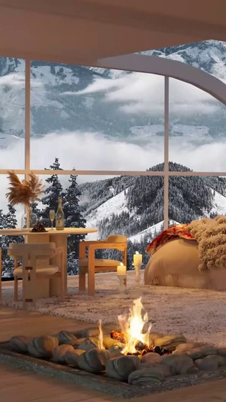 森林卧室的冬日黎明