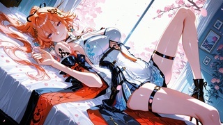 樱花窗边红发美少女