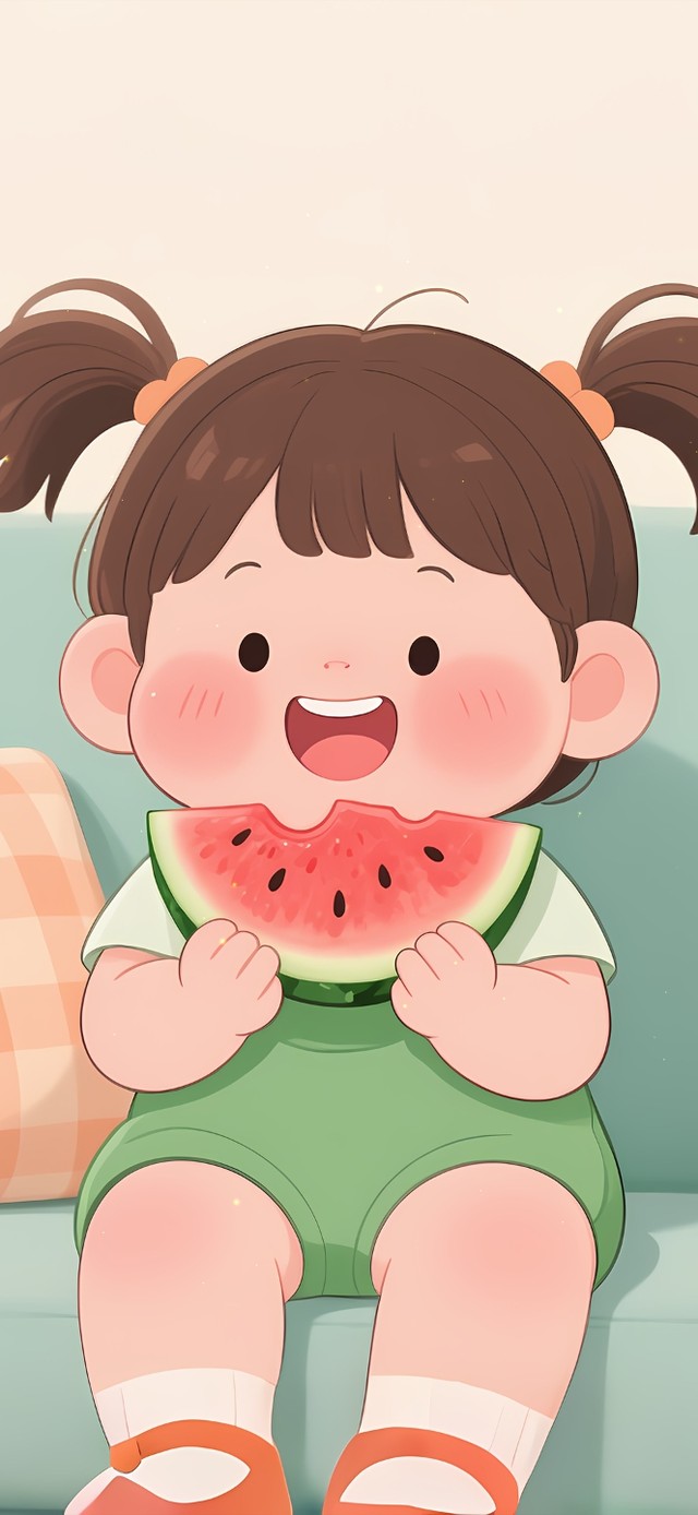吃西瓜的小女孩