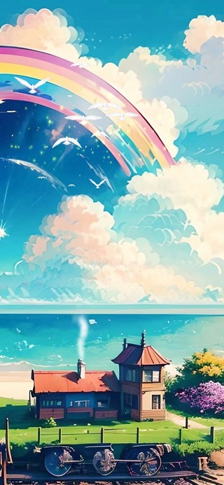 彩虹下的海岛小屋