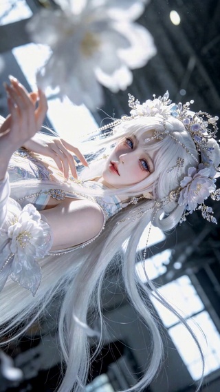 银发古风清冷绝美少女