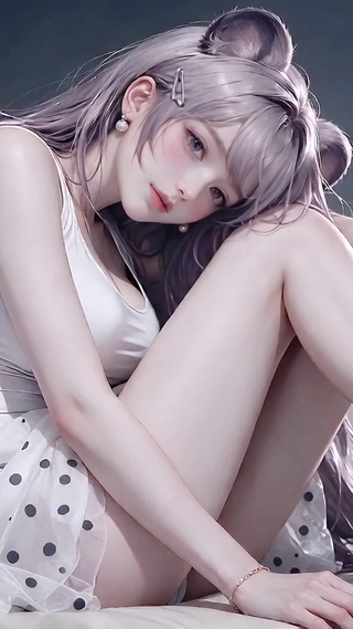 沙发上休息的熊耳少女