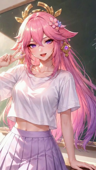 新学期加油粉发二次元美少女