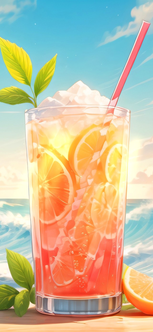 4k海边夏日果汁